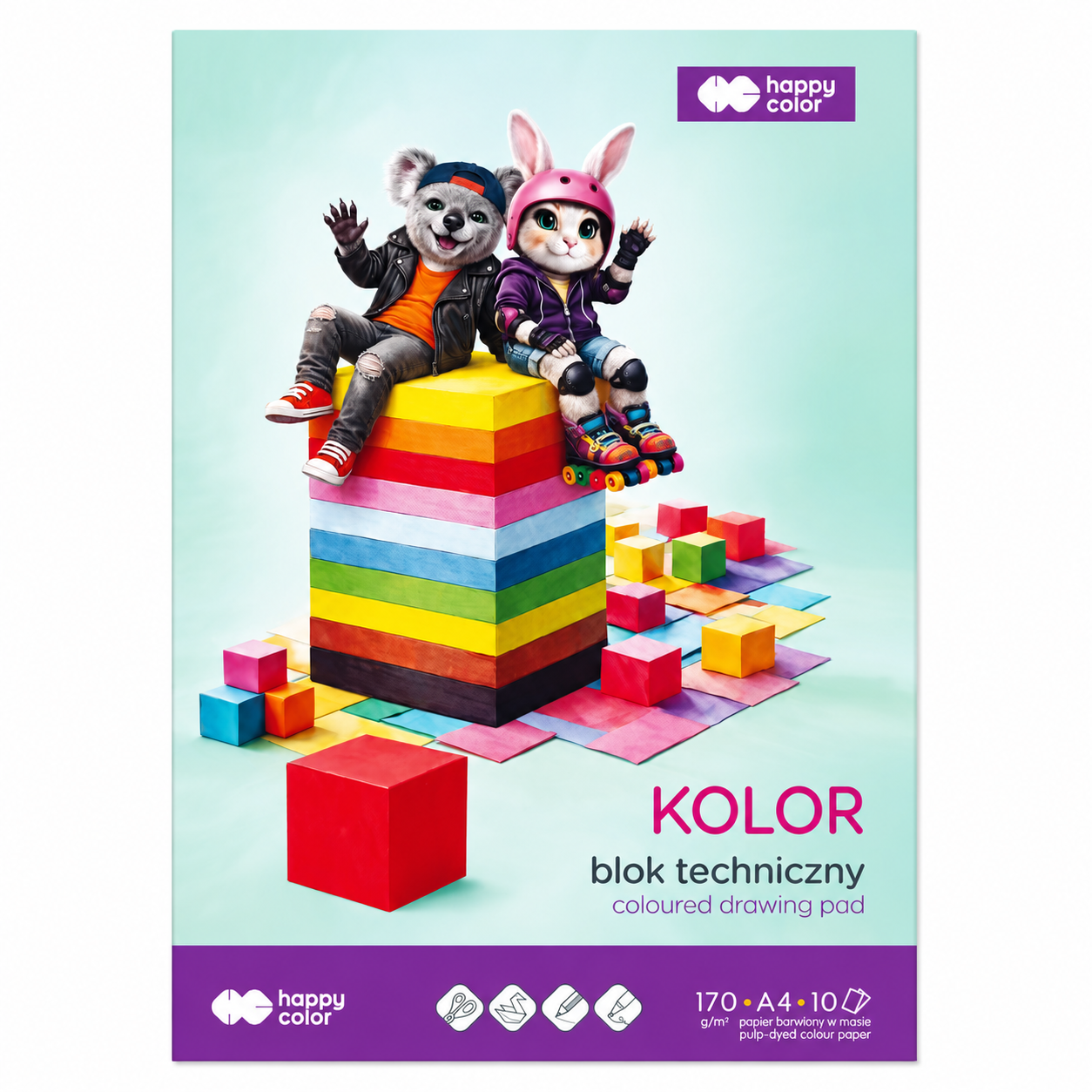 Blok Techniczny Kolorowy Happy Color A4 170g 10 kartek Blok Techniczny Kolorowy Happy Color A4 170g 10 kartek