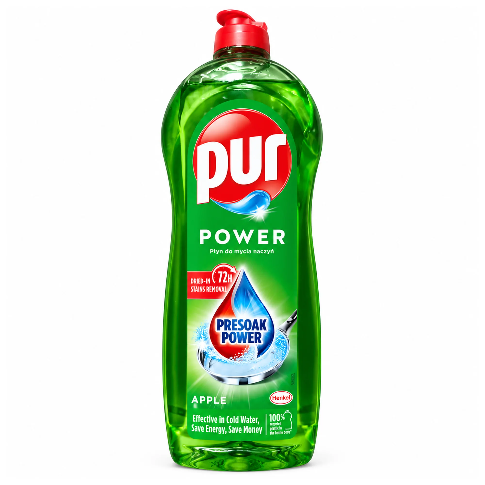 Pur Power Apple – płyn do naczyń 750 ml Pur Power Apple 750 ml – zielona butelka na białym tle